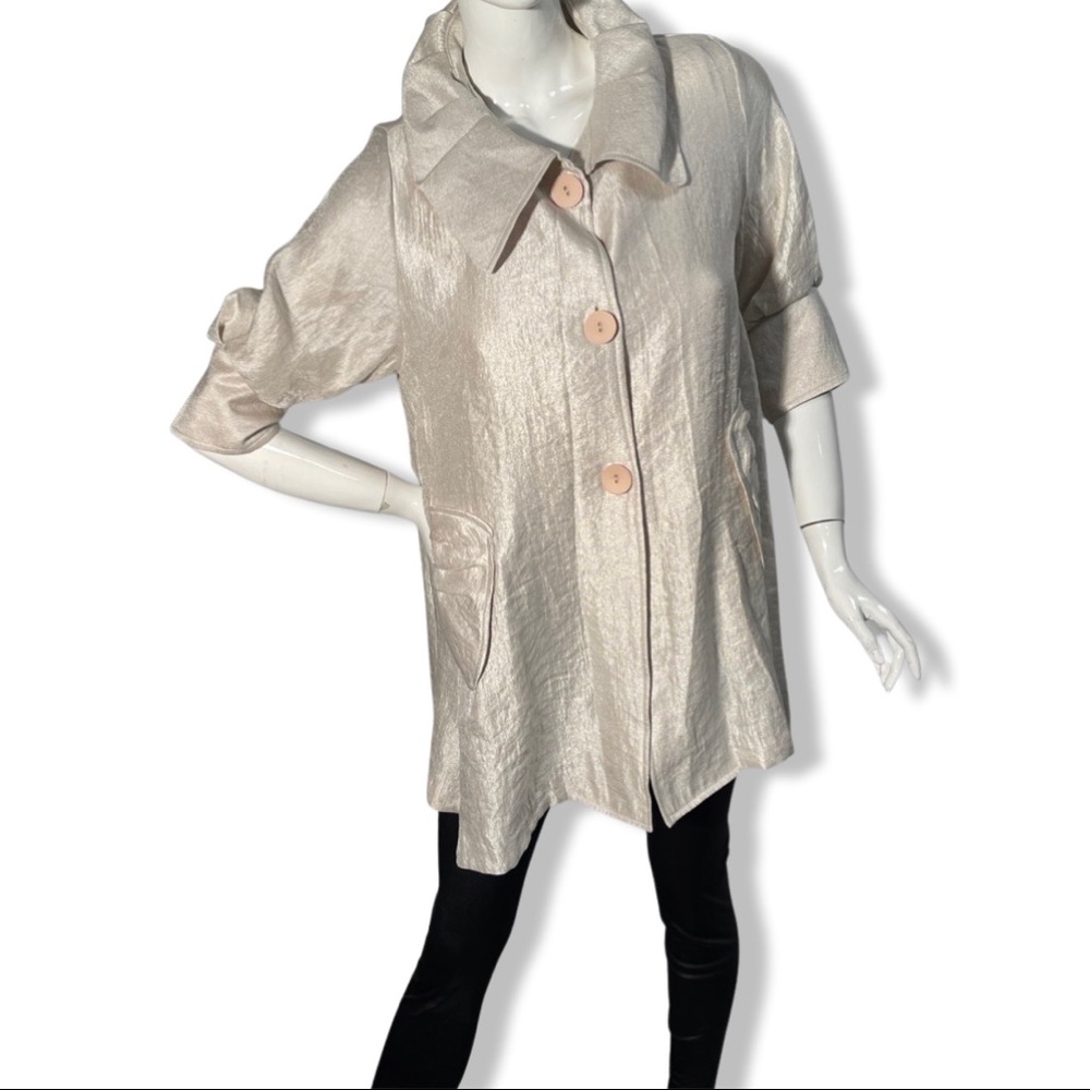 DAME INC. Shimmery Gold Golden Yellow Lagenlook Swing Jacket Size
